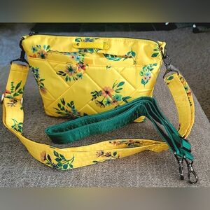 Lug Yellow and Green Crossbody Bag with Floral Design